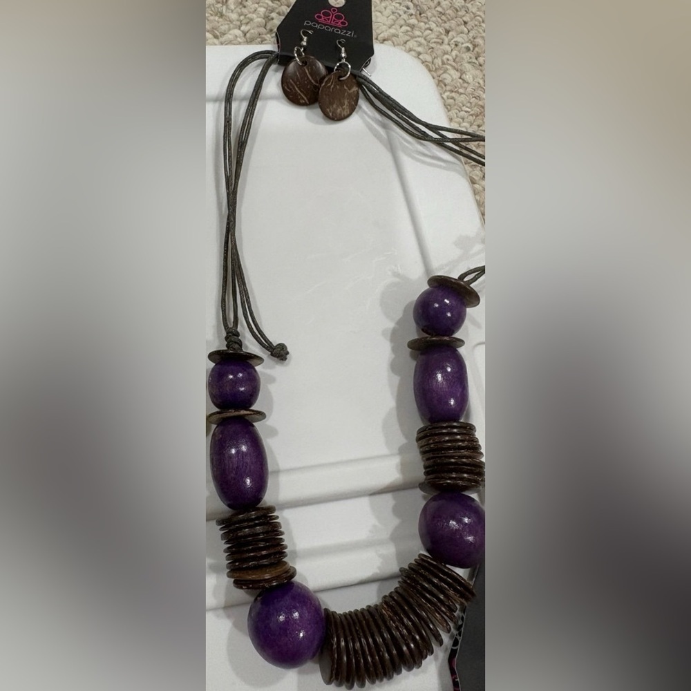 Purple and Brown Beaded Necklace and earrings set